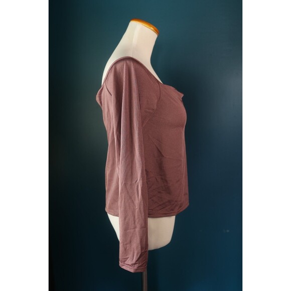 Klassy Network Off Shoulder Seamless Built in Bra Long Sleeve Mauve Top XL - Picture 8 of 8